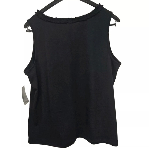Coral Bay Ruffle Neck Sleeveless Top Black Petite XL Fern Design Stitch NWT - Picture 2 of 7